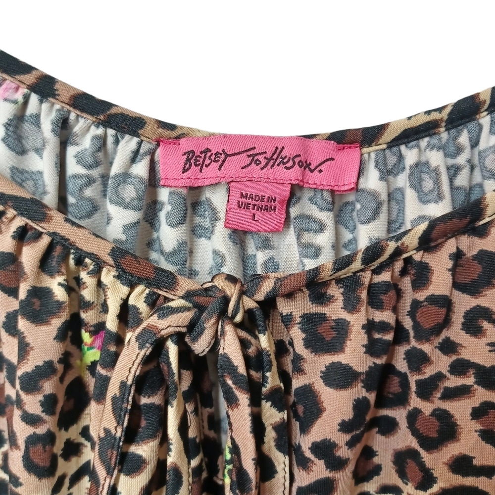BETSEY JOHNSON Leopard Animal Print Floral Print Peasant Long Sleeve Top Large - Picture 4 of 7